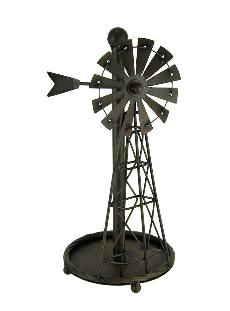 De Leon Collections Rustic Distressed Metal Art Windmill Paper Towel Holder Kitchen Table Decor - Image 1